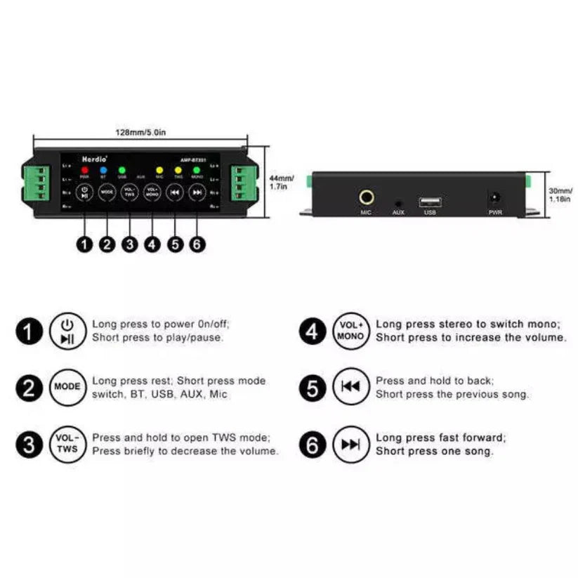 Mini Amplificador Herdio 4 Ch