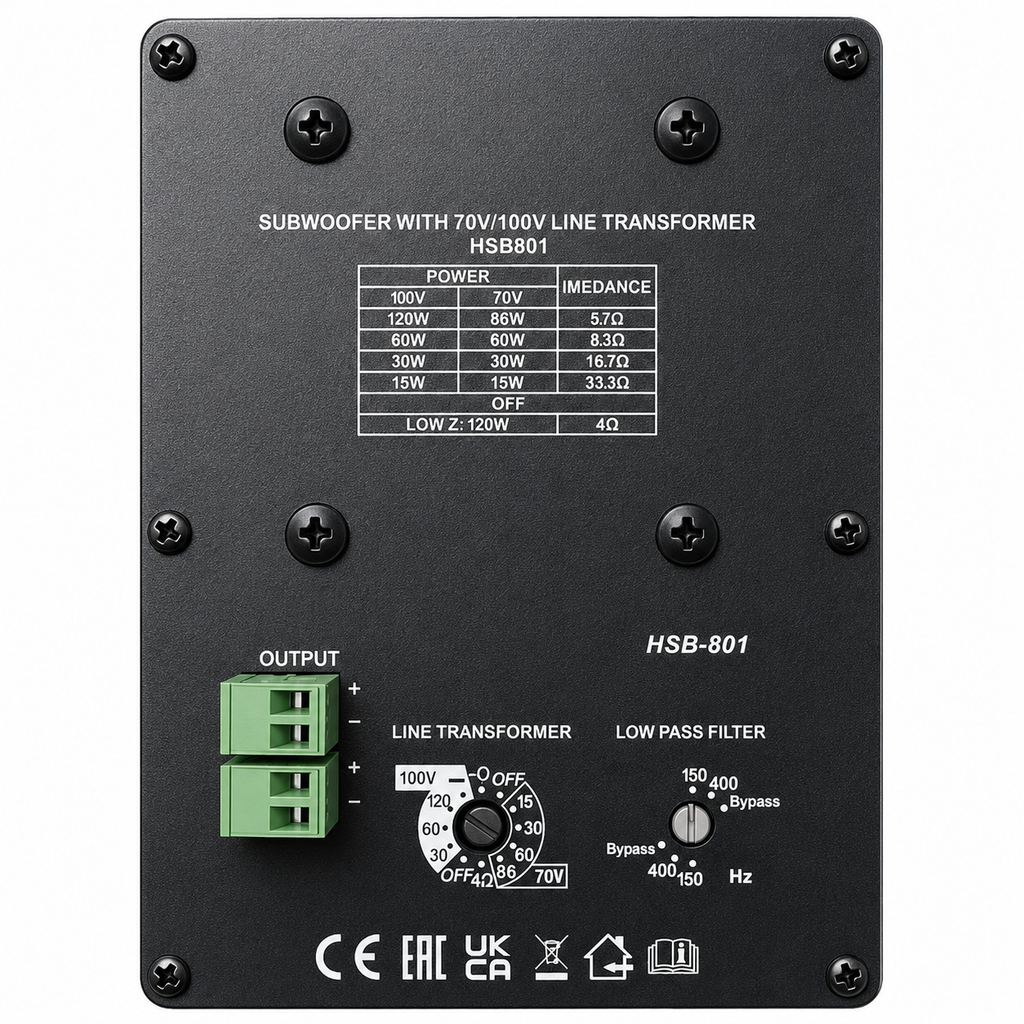 Subwoofer Pasivo HSB801 8" 120W para Línea 100V