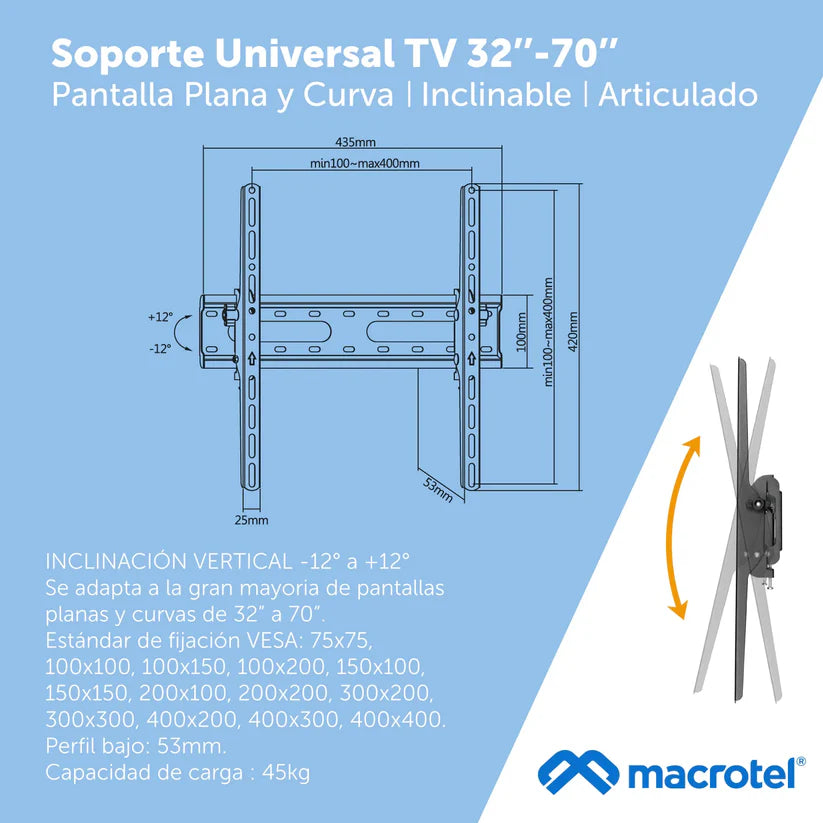Soporte TV Inclinable Macrotel 32-55 Pulgadas